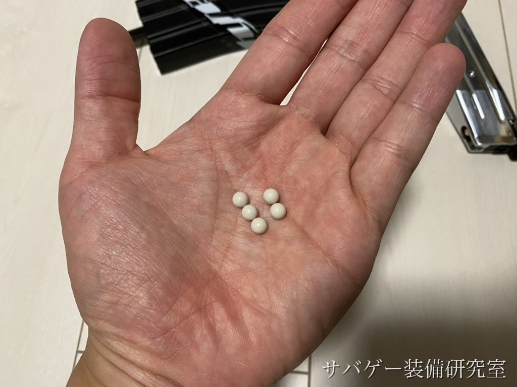 手のひらに乗せたBB弾（管理人私物）