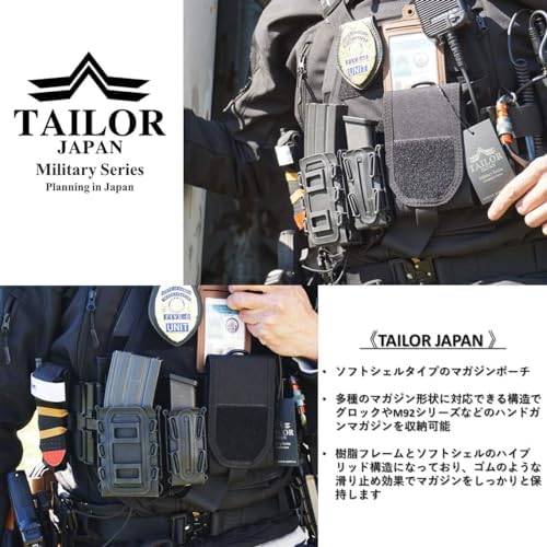 TAILOR JAPAN ハンドガンマガジンポーチの装着イメージと構造説明(Amazon商品画像)