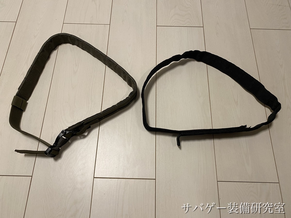 デューティーベルトのアウターベルトとインナーベルトを剥がして2本に分けたところ